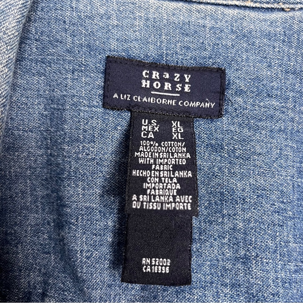Crazy Horse Liz Claiborne Blue Denim Vest with Collar Size XL Country 90s - Picture 6 of 8